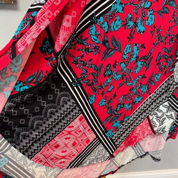 Laundry By Shelli Segal Boho Red and Black Patterned High Low Skirt NWT L - Picture 5 of 11